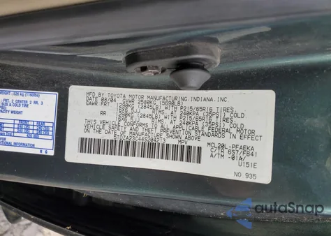 2004 Toyota Sienna Ce z USA, uszkodzony, nr VIN 5TDZA23C44S204213